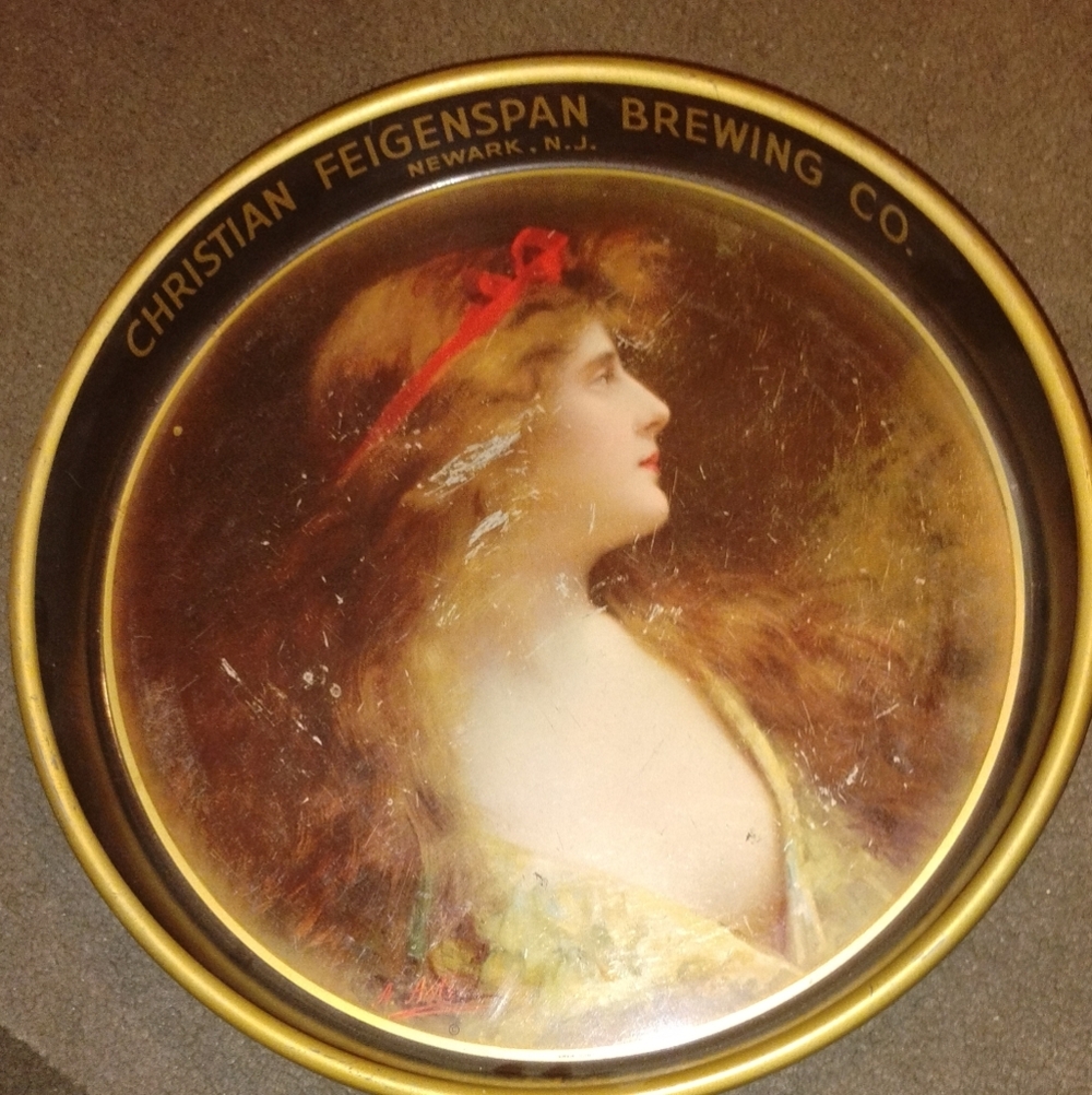 VINTAGE CHRISTIAN FEIGENSPAN BREWING CO., SERVING TRAY!  ART BY ANGELO ASTI